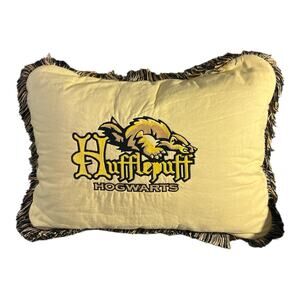 Harry Potter Hufflepuff Hogwarts 07 Pillow 18x15 Yellow And Black Fringe Edges